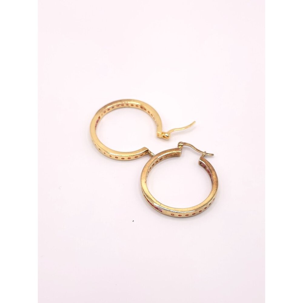 Ross-Simon Gold & Silver Pink Sapphire CZ Hoops - Picture 12 of 15